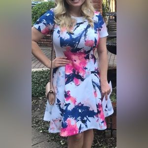 DKNY White, Pink, and Blue A Line Dress Size 8